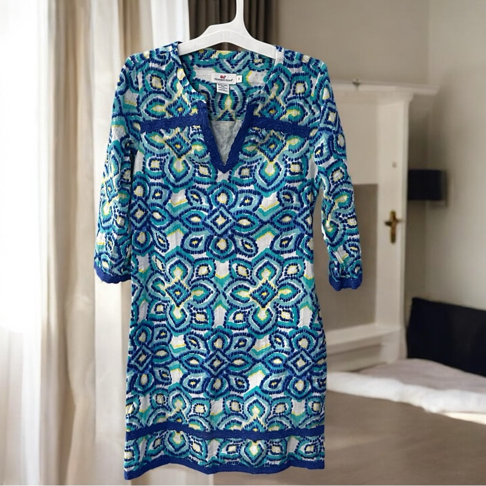 Lilly Pulitzer Blue and Green Patterned Midi Dress